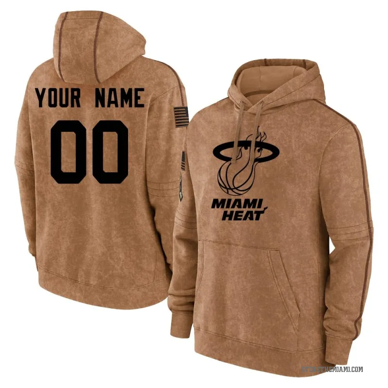 Custom Men's Brown Miami Heat 2023 Salute to Service Club Pullover Hoodie