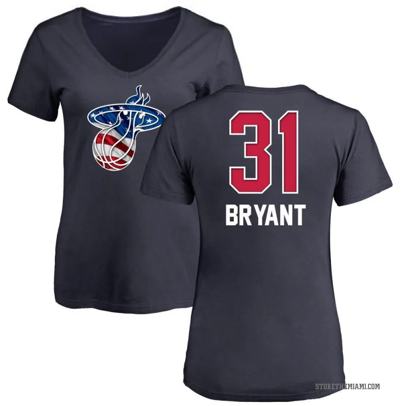 Thomas Bryant Women's Navy Miami Heat Name and Number Banner Wave V-Neck T-Shirt